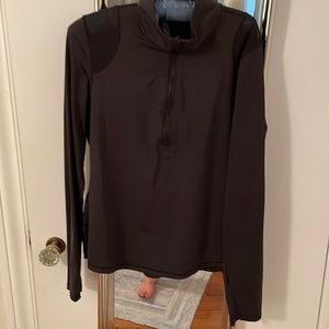 Black half zip athletic long sleeve shirt with mesh inserts